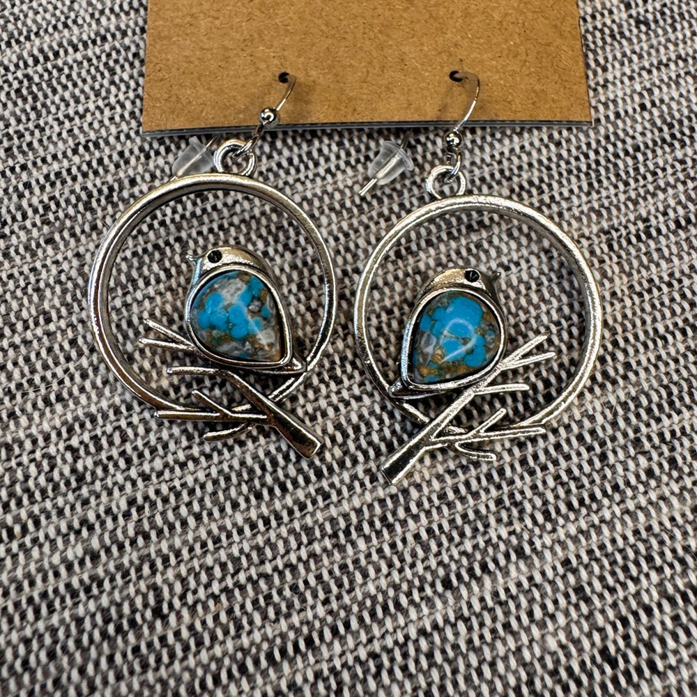 Bird Earrings Silver blue earrings Cute Songbird Earrings